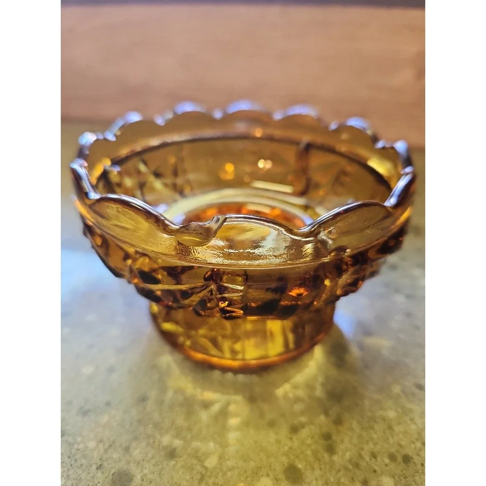 Indiana Glass Amber Stars And Bars Fairy Lamp BASE ONLY PLEASE READ DESCRIPTION